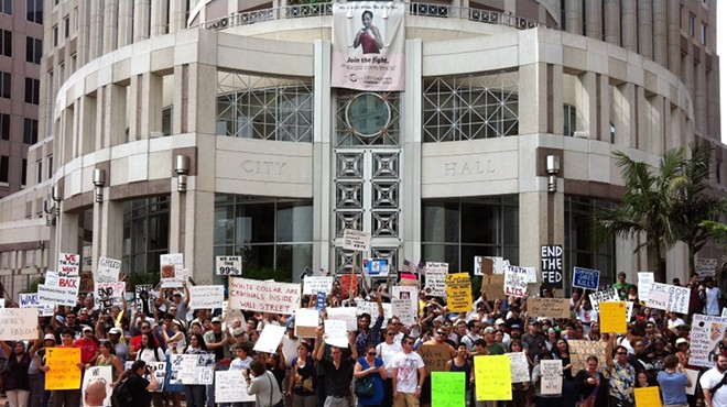 Occupy Orlando's stopped at City Hall during its first march on Oct. 15