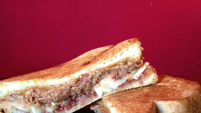 Pom Pom's latest creation, the "Le Bithlo" (BBQ pulled pork, peanut butter, strawberry jelly, light red onions and melted Brie)
