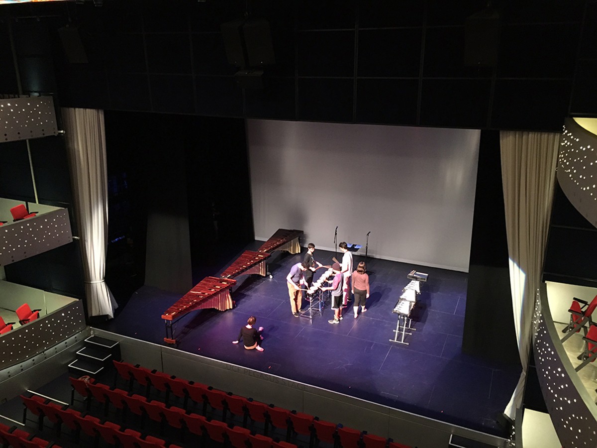 UCF Percussion Ensemble and Voci Dance rehearse at Pugh Theater