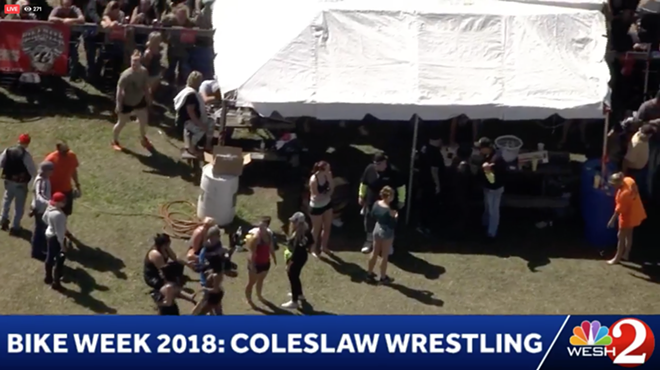 WESH sent a helicopter to cover coleslaw wrestling at Daytona's Bike Week