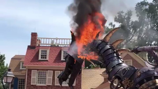 A dragon float caught on fire today at Walt Disney World