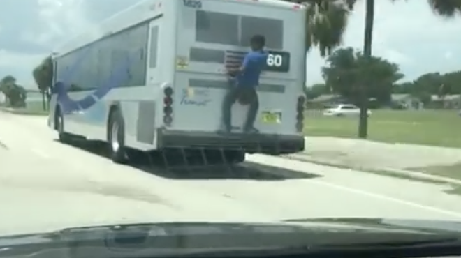 Another Florida man was spotted clinging to a moving vehicle for some reason