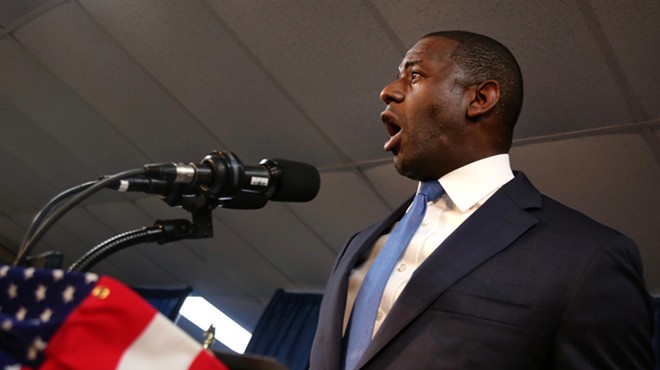Andrew Gillum gives a speech in Orlando at a Democratic unity rally on Friday, Aug. 31.