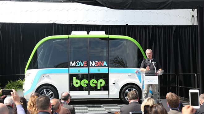 NAVYA CEO Jerome Rigaud unveils AUTONOM, the self-driving shuttle soon to be tailored for Lake Nona.