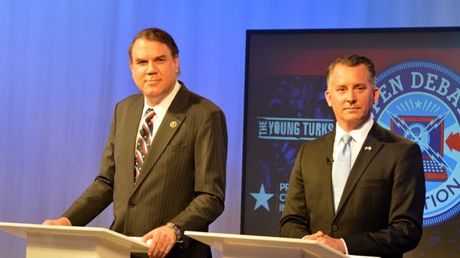 U.S. Reps. Alan Grayson, left, and David Jolly, right, at U.S. Senate Open Debate.