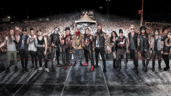 Clearly not-photoshopped picture of Five Finger Death Punch, Sixx A.M. and Shinedown