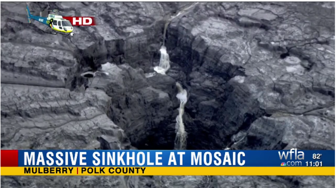 Sinkhole at phosphate plant dumps 215 million gallons of acidic water into Floridan aquifer