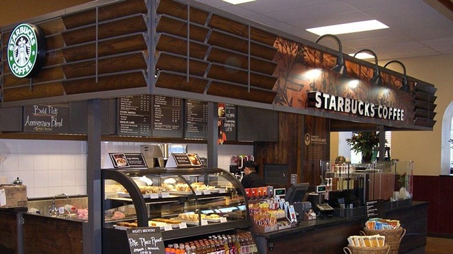 Photo of a prototype reclaimed-wood Starbucks kiosk from Starbucks' "My Idea" blog.