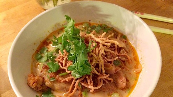 Khao soi: a Northern Thai coconut curry soup topped with fried noodles