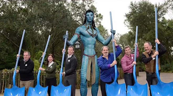 Out of the five Disney executives in this 2014 Pandora groundbreaking ceremony photo, only two still remain at the company. An altered version of the photo, with the executives who are no longer at the company being removed from it, is on display within the land.