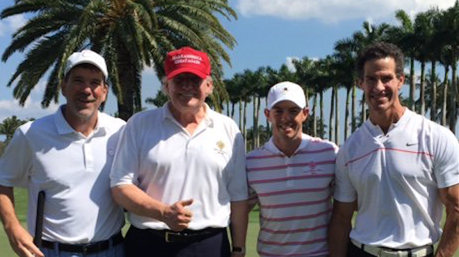 Here's Trump golfing with professional golfer Rory McIlroy two weeks ago.