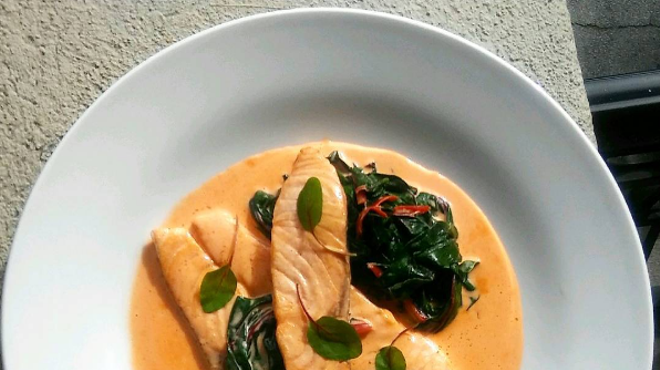 "Homage to a classic, salmon and sorrel."