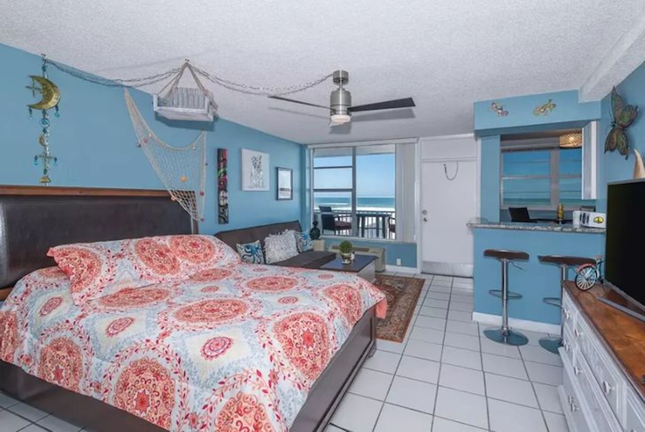 Oceanfront Art Deco Condo in Daytona Beach  
4 guests, Studio, 1 bed and 1 bath
$67 per night
Although small, the condo can accommodate four to five guests when you include the futon and the inflatable mattress.