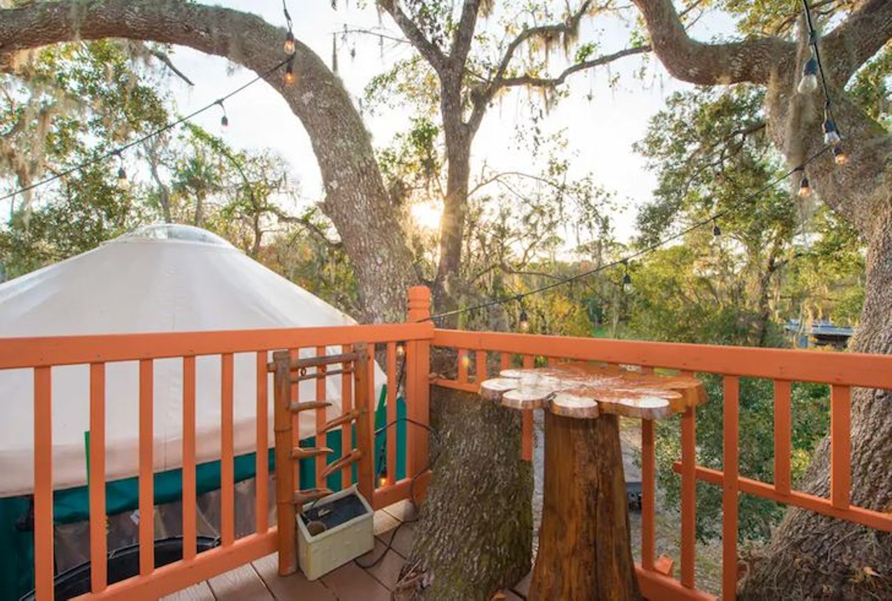Treehouse at Danville
2 guests, 1 bed, 1 bath
Estimated price per night: $170 
The mid deck has a two-person outdoor shower with running hot water and an amazing bathtub. 
Photo via Airbnb