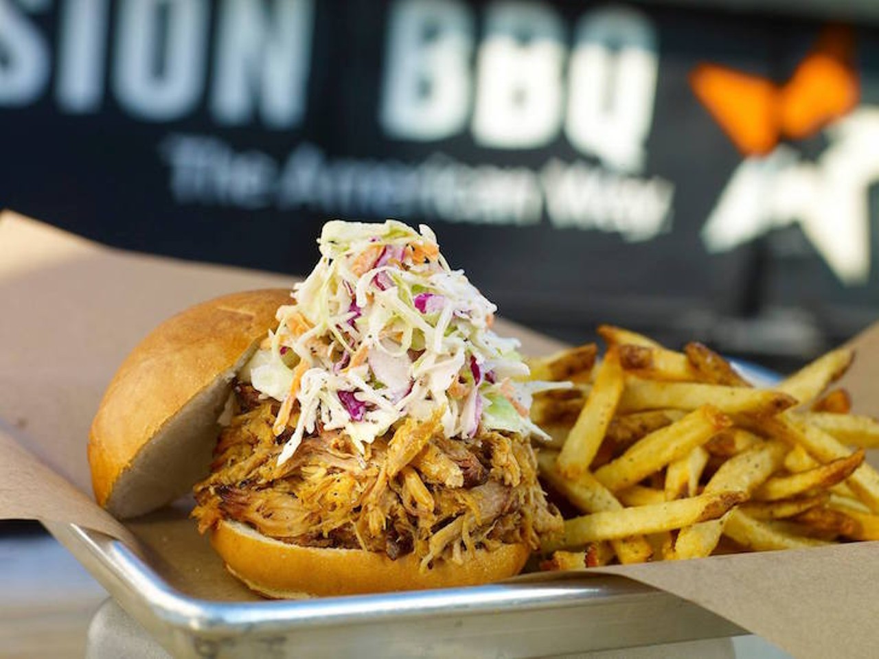 Must  try: Go all out with a slow smoked, hand pulled pork sandwich combo covered  with the BBQ chain&#146;s &#147;cold slaw&#148; topping.  
Photo via Mission BBQ/Facebook