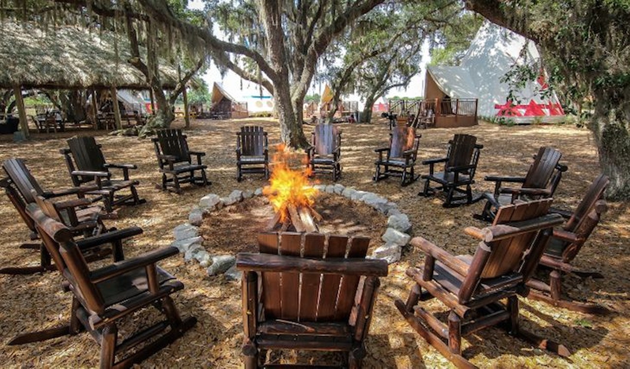 Tipi rentals on a working ranch in Florida 
1 unit, 2 guest capacity, 2 nights minimum stay, pet friendly, $615.25 per night
The campfire is lit nightly by the staff.