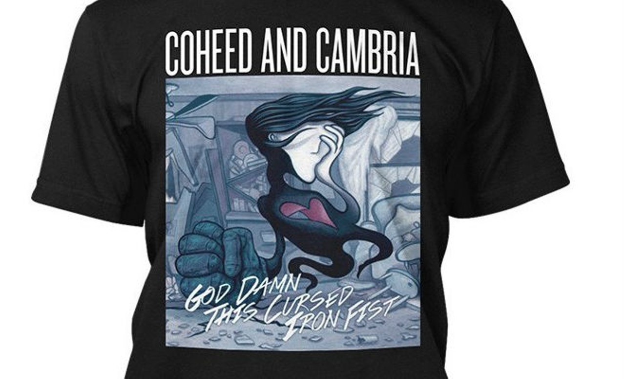 In 2013, Coheed and Cambria performed at House of Blues Orlando but were not allowed to sell this shirt because it had a "bad word."
Source: punknews.org
Image via punknews.org