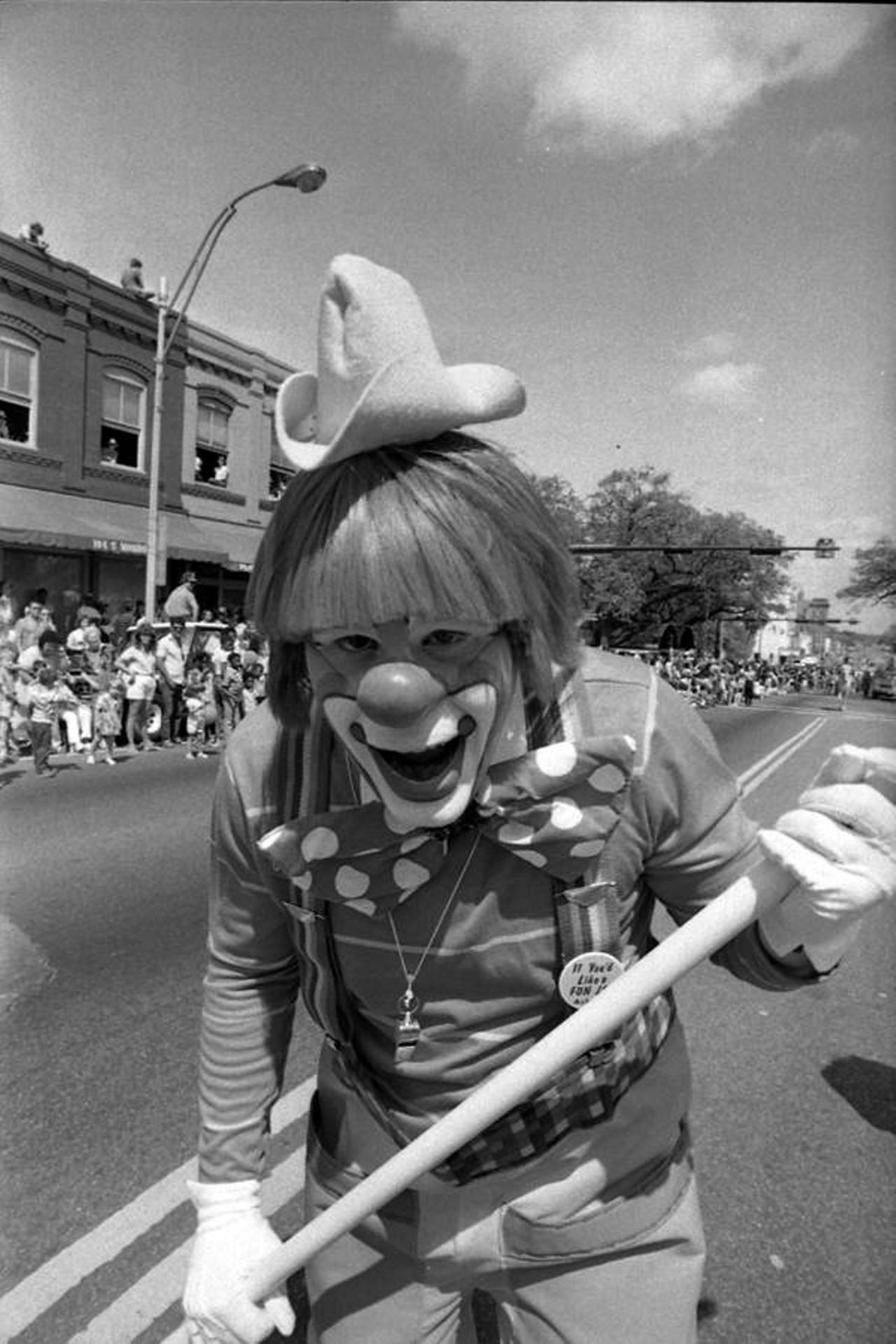 A clown at the Springtime Parade in Tallahassee, circa 1985 (via floridamemory.com)