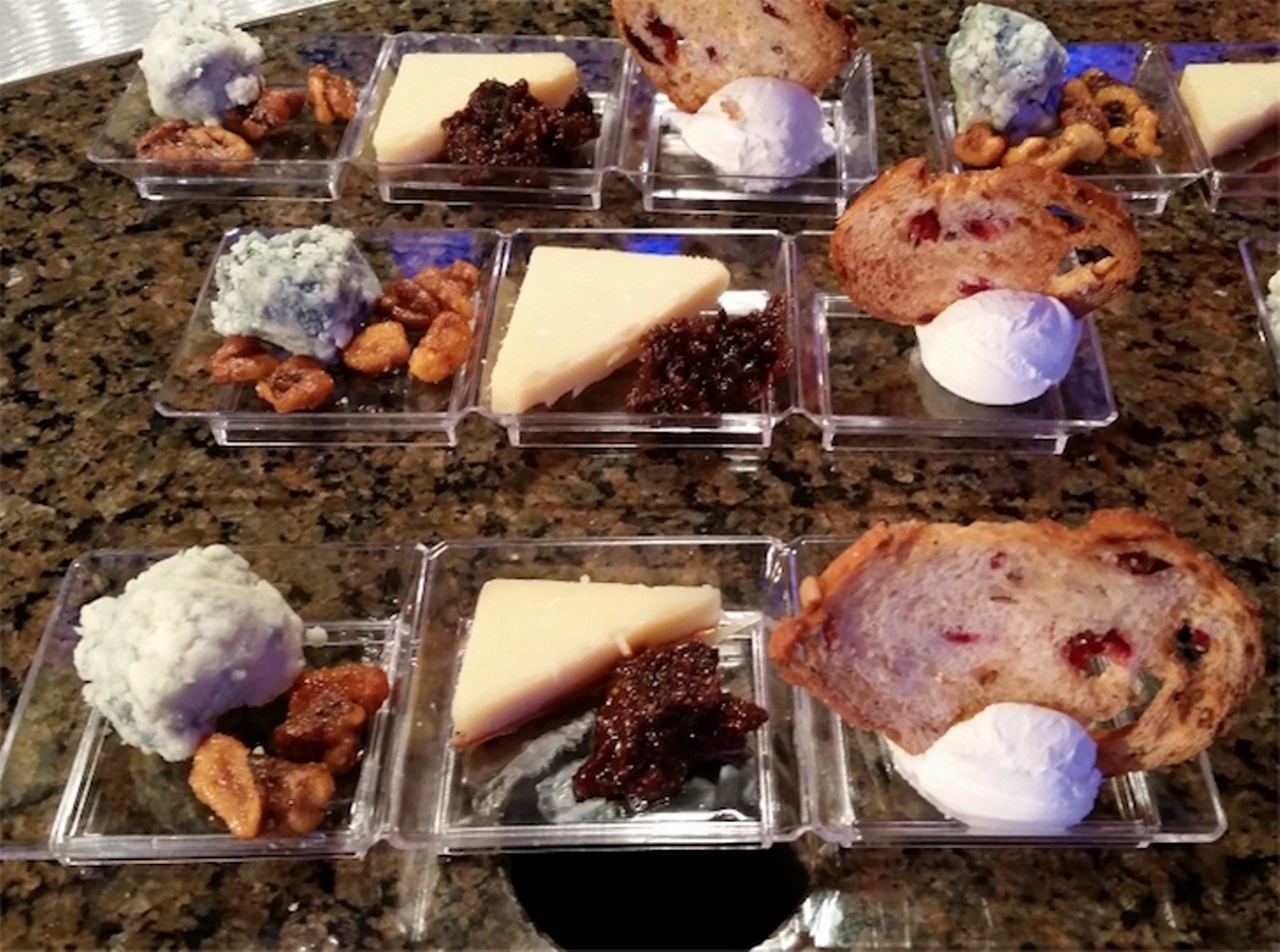 Trio of cheeses: La Bonne Vie goat cheese; Karst Cave-aged cheddar; Stateboro blue cheese