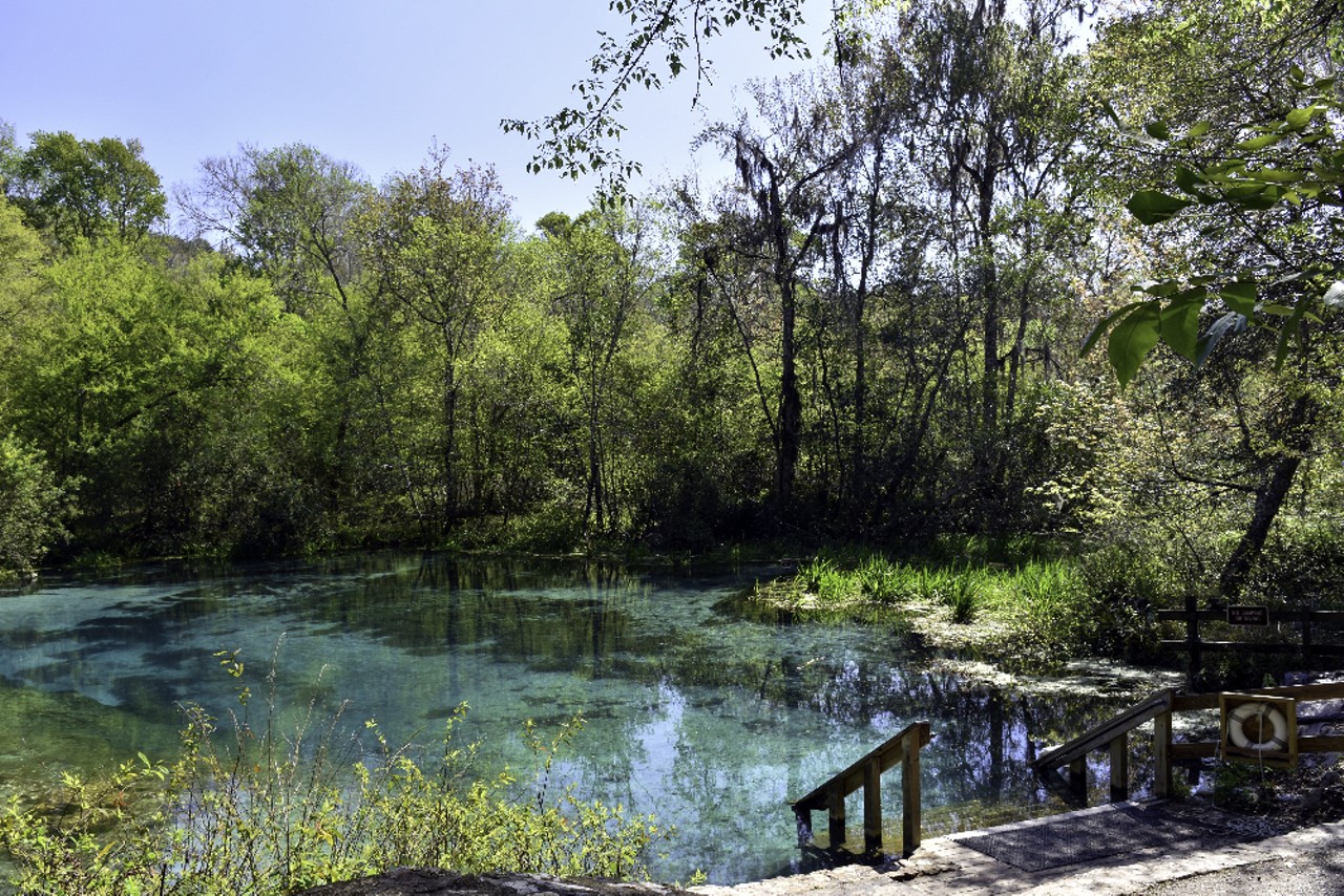 Ichetucknee Springs State Park
12087 SW U.S. Highway 27, Fort White | Distance: 2 hours 
Back in the early 1900s, this spring was used to mine phosphate, which you can still see clustered around the water&#146;s edge. Ichetucknee is best known for its tubing, so prepare to float lazily through the spring alongside otters, beavers and wood ducks.
Photo via Adobe.