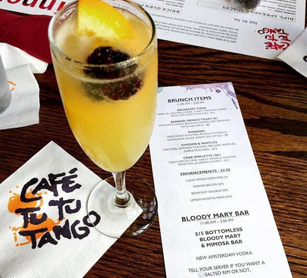 Cafe Tu Tu Tango
8625 International Drive | (407) 248-2222
Mimosa&#146;s aren&#146;t the only thing that&#146;s bottomless here. The all-you-can-drink mimosa and bloody mary bar is $15 but for $25 you can also go for a bottomless brunch that includes a taco bar, a waffle station and every dish from the scratch kitchen. The special runs every Saturday from 10 a.m. to 3 p.m. and every Sunday from 11 a.m. to 3 p.m.
Photo via Cafe Tu Tu Tango/Facebook