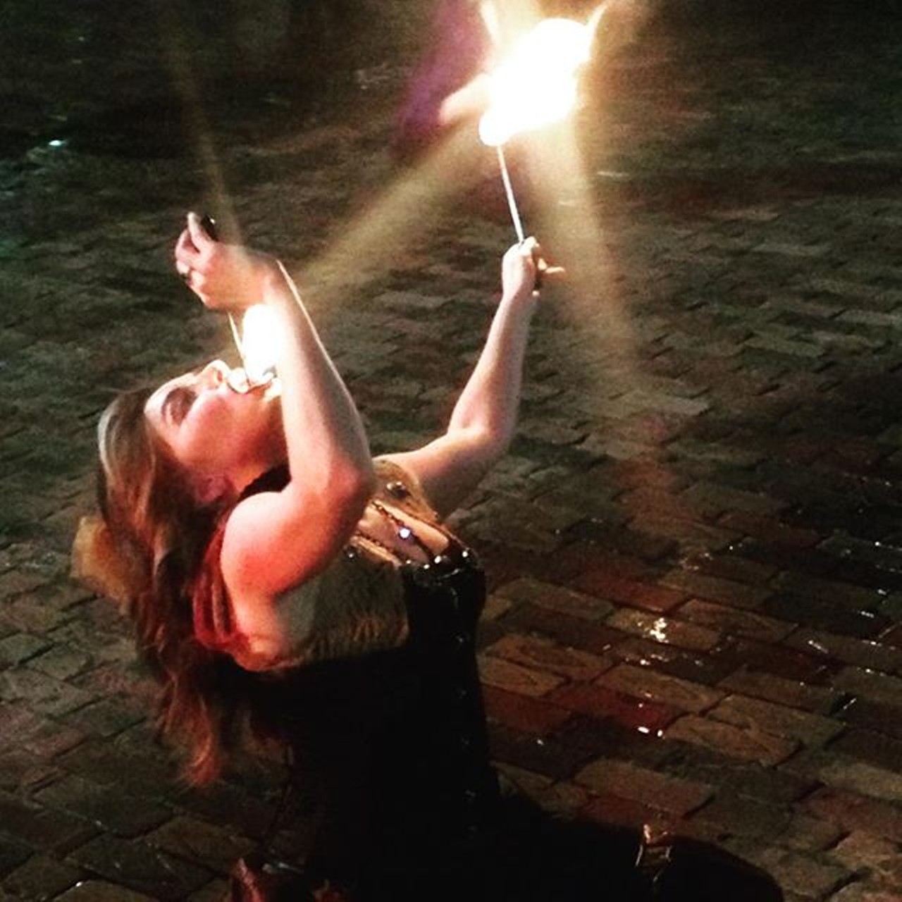 Instagram user betty_b_deadly was hanging out with a fire eater at Phantasmagoria.