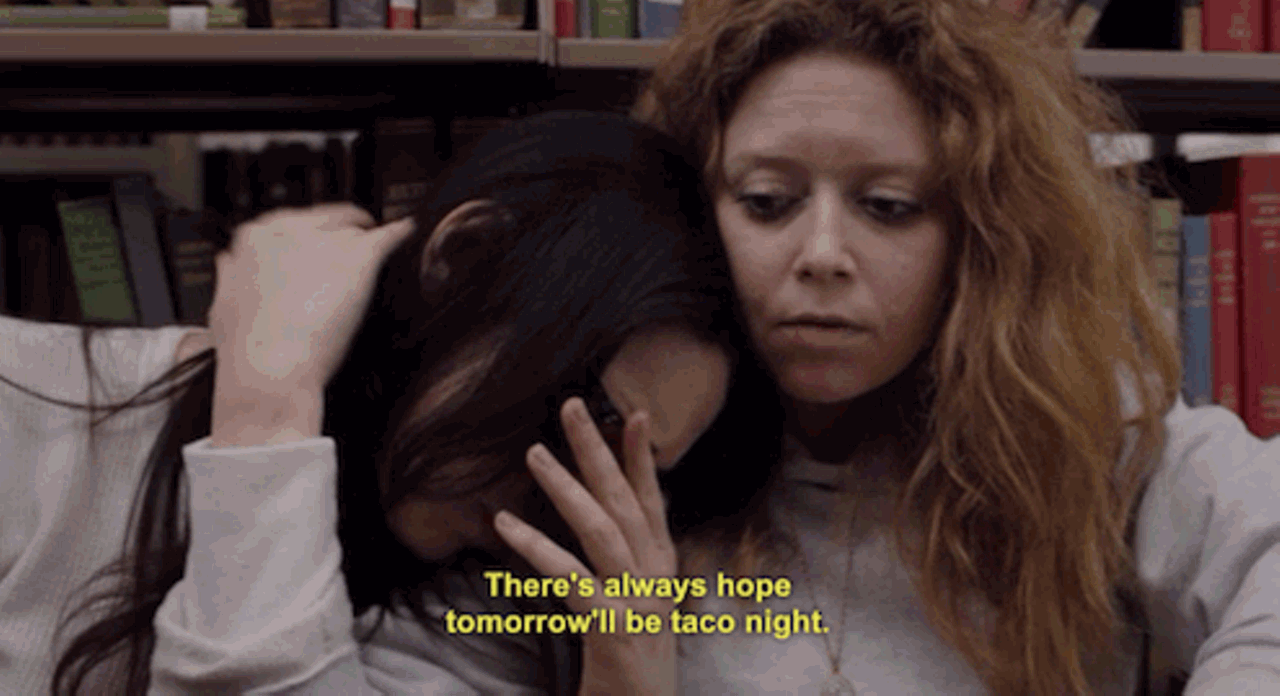 Nicky, played by Natasha Lyonne, comforts Alex with the thought of Mexican food.via