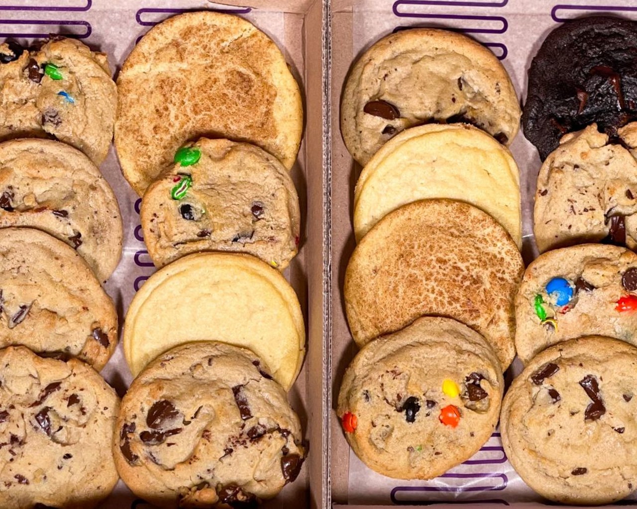 Insomnia Cookies 
131 N Orange Ave, Orlando, FL 32801, 12101 University Blvd #225, Orlando, FL 32817 (407) 512-9237, (407) 901-1873
While they sell regular cookies they have vegan options! They have the vegan birthday cake, chocolate chunk and double chocolate chunk  cookies. They are warm and fresh right when you order them.
Photo via Insomnia Cookies/Instagram