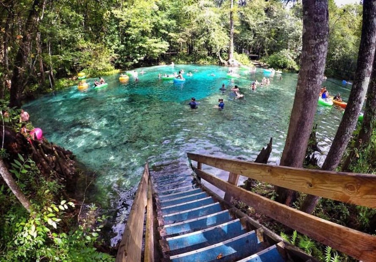 Ginnie Springs
7300 NE Ginnie Springs Road, High Springs, 386-454-7188 
Ginnie Springs, one of the clearest springs in Florida, will be having a Memorial Day Weekend celebration with live music. In addition to swimming, visitors can go tubing, snorkeling, picnicking, kayaking, and even cave diving. Camping, including overnight cottage rental, is also available. Alcohol is allowed, but excessive consumption is prohibited. Thursday through Saturday of Memorial Day weekend, holiday rates ($20/adult) will be enforced.
Photo via nsuarezjr/Instagram