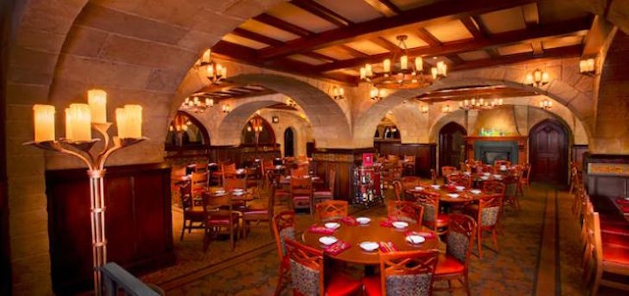 Le Cellier Steakhouse   
200 Epcot Center Drive,, 407-939-3463
Designed to look like a Canadian chateau, this Epcot steakhouse has Disney guests flowing in and out of it from open to close. It gets very packed, and is often listed as one of the most difficult reservations to get at Disney World. Reservation can be made 180 days in advance. 
Photo via Walt Disney World