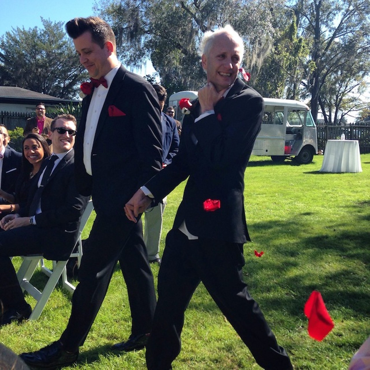 Billy Manes on his way down the aisle with now-hubby Tony Mauss