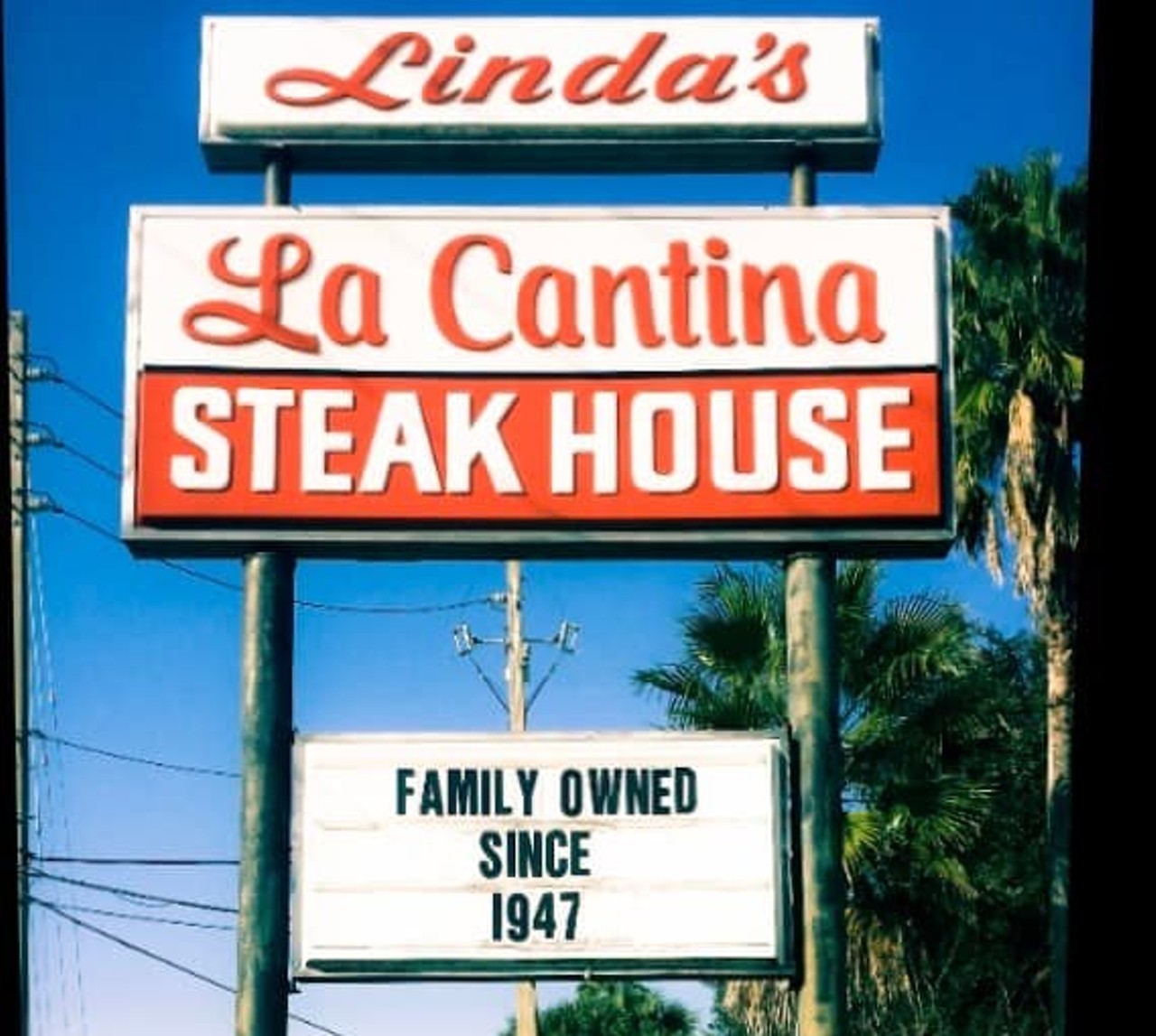 Linda's La Cantina
4721 E. Colonial Drive, Orlando
This award-winning old-school eatery has been serving steaks since 1947. Decked out in classic checkered tablecloths and complete with a fireplace-adorned lounge, Linda's La Cantina is Orlando staple. It's not a stuffy place, but it's so popular that reservations are a must.