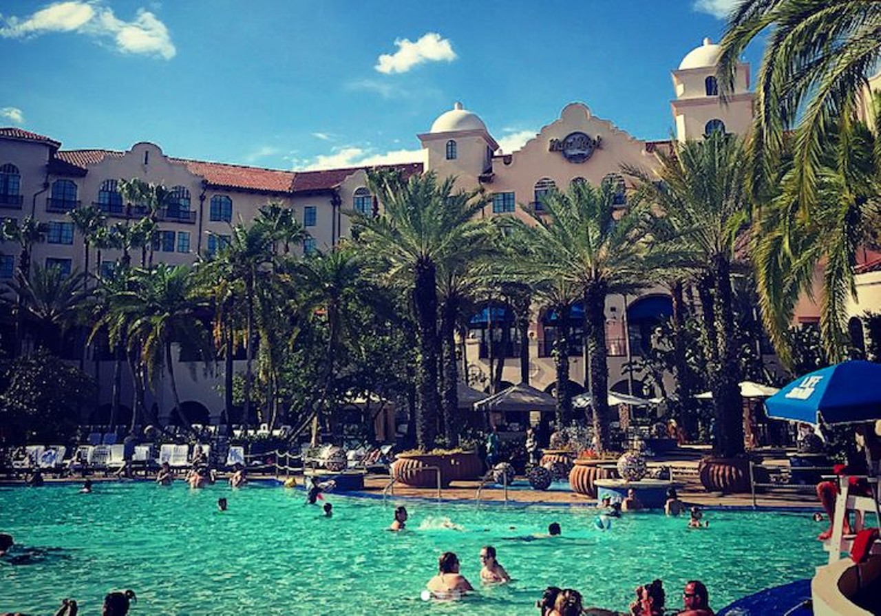 Hard Rock Hotel at Universal Orlando 
5800 Universal Blvd. | (407) 503-2000 | 8 a.m. - 10 p.m. (Sunday-Thursday), 8 a.m. - 11 p.m. (Friday-Saturday)
Rock out at this 12,000 square foot pool, complete with a sand beach, interactive fountain and a 260-foot slide. Plus, you&#146;ll never miss a beat of any of the live music or DJ-crafted hits found poolside, even when completely submerged, because of the hotel&#146;s underwater sound system. Visitors of guests are allowed to use the facilities as well, but they have to remain with registered guests &#151; the pool area requires a hotel key to gain access.
Photo via la5ty/Instagram