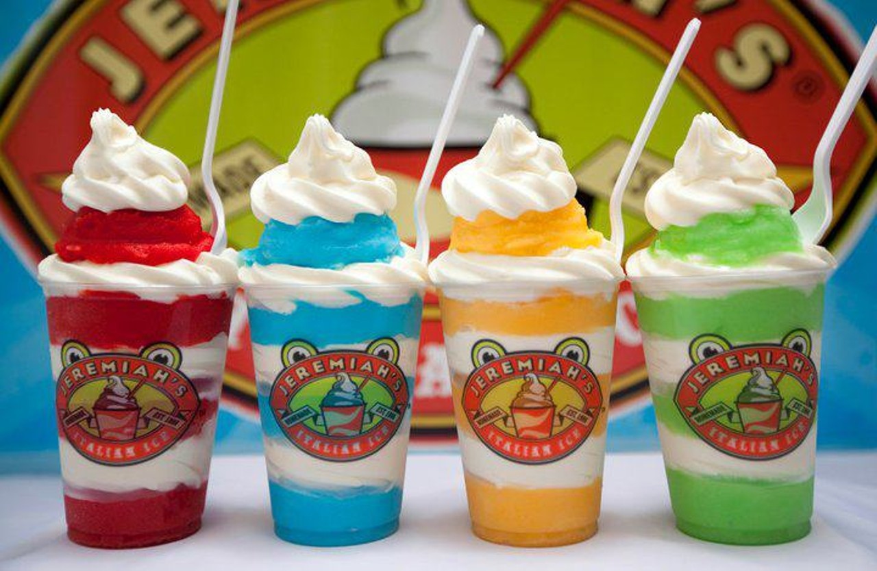 Jeremiah&#146;s Italian Ice
Multiple locations 
Nothing is so refreshingly cool on a hot summer day than a Jeremiah&#146;s gelati. Their famous Italian ice is layered with delicious soft serve for a combination that&#146;ll keep you coming back. Jeremiah&#146;s has over 40 flavors to choose from, but you can never go wrong with the mint-chocolate Scoop Froggy Frog.
Photo via Jeremiah&#146;s Italian Ice/Facebook