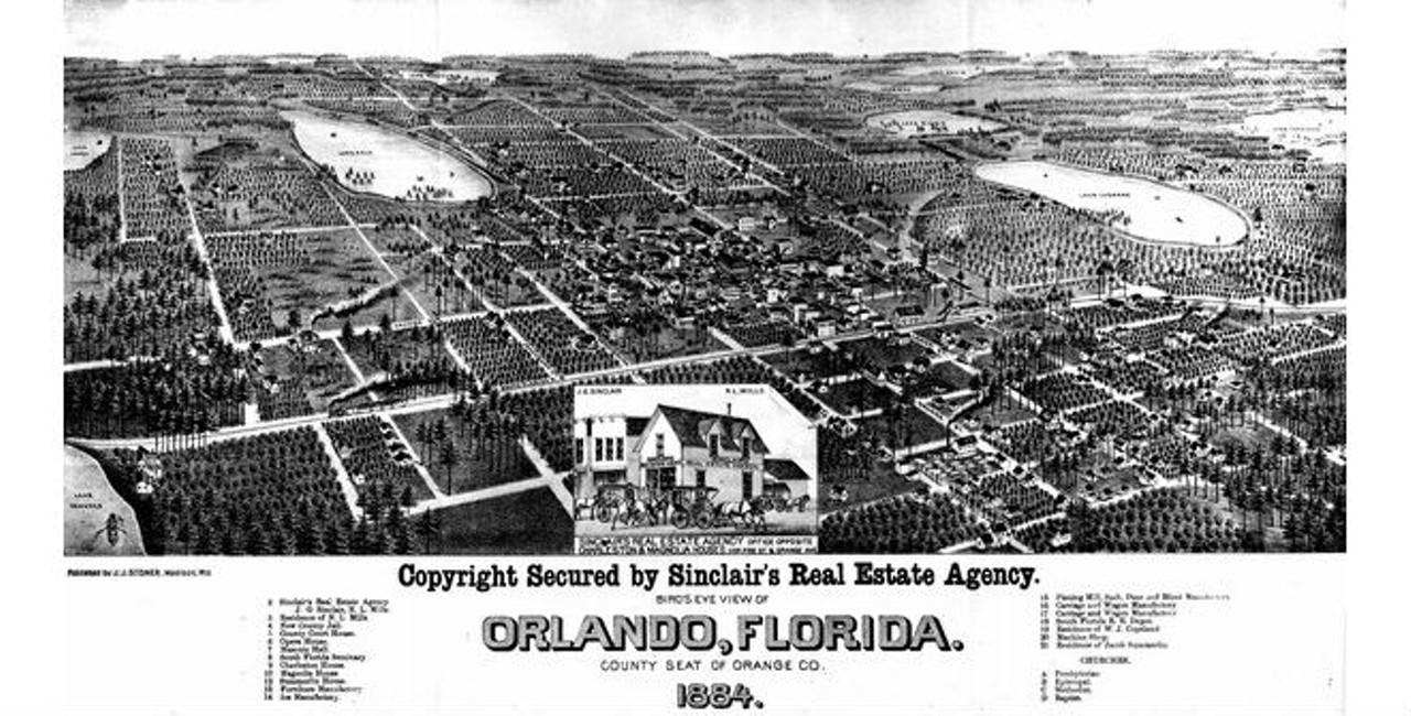 Bird's eye view map of Orlando, Fla. in 1884