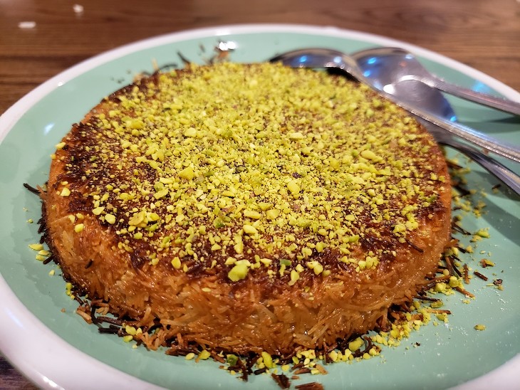 Kunefe, Istanbul GrillThe cheese-filled, phyllo-threaded, pistachio-topped pastry is an absolute favorite of mine, and the version served here is unexpectedly devoid of the syrup that typically pools around the base, making for a significantly lighter, and less cloying, capper to a meal.