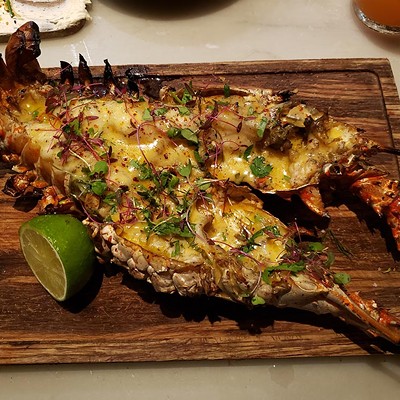 Key West spiny lobster, Luke's Kitchen and BarWhen chef Jason Campbell announced on Instagram the arrival of these spiky buggers, I made a beeline to Luke's in Maitland. The lobster, jerk-rubbed with Florida datil peppers then fire-grilled over Florida white oak before being glossed in a citrus beurre mont&eacute;, comprised a hidden additive: that secret ingredient that allows you to block out the world.