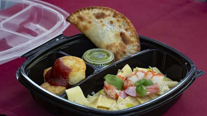 Vinia's 'bento box' includes freshly made beef and cheese empanadas, some of the best I've had anywhere.