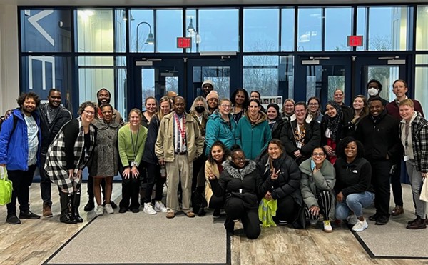 Educators and school staff at KIPP Columbus charter schools in Ohio after they went public with their union drive in November 2022.