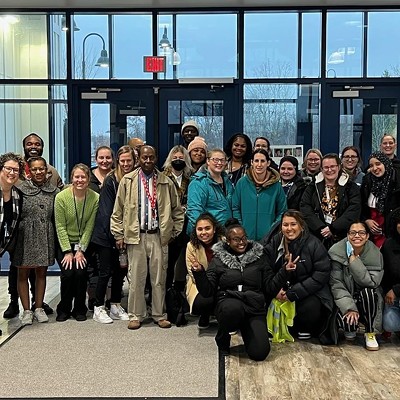 Educators and school staff at KIPP Columbus charter schools in Ohio after they went public with their union drive in November 2022.