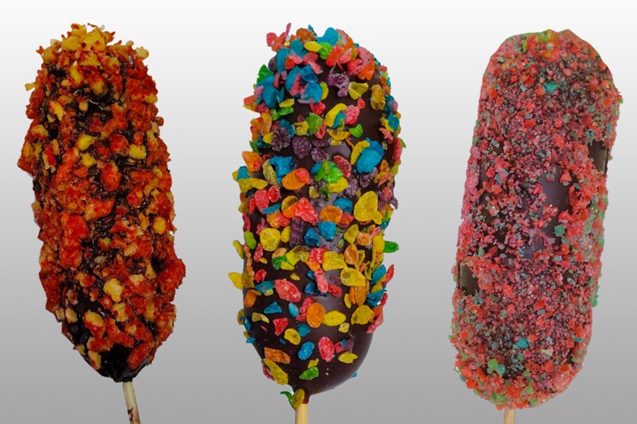 Pop Rock Pickle
Kosher pickle wrapped in a Fruit Roll-up dipped in chocolate rolled in your choice of Pop Rocks, Fruity Pebbles, or Flaming Hot Cheetos.
Location: Shockley's Food Service 