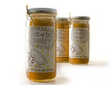Bird and Bee honey, cultivated and bottled by artist Kim Fox. See more of her work at kimfoxart.wordpress.com