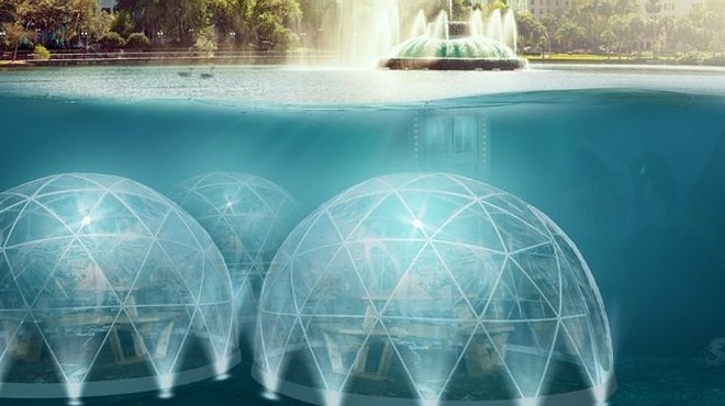 A rendering of a fictional restaurant at the bottom of Lake Eola.
