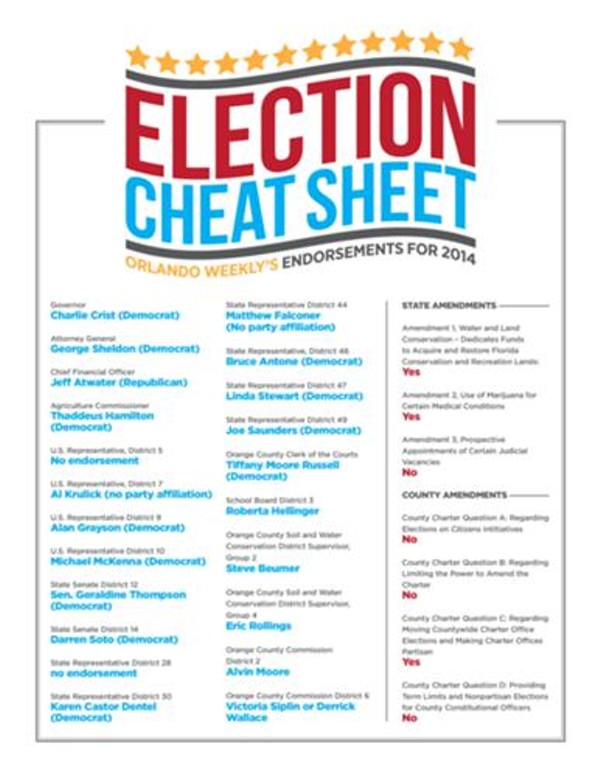 PRINT THIS Our 2014 Election endorsements cheat sheet Orlando Area