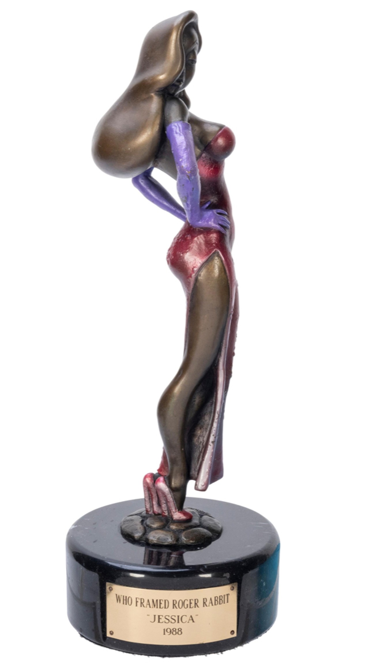 Jessica Rabbit bronze statue by Henry Alvarez
Estimated Sale Price: $1500-2500 
Produced in Los Angeles by Wolf&#146;s Head Productions, this piece measures 14&#148; tall and has a marble base with a plaque.