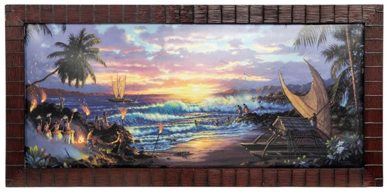 WDW Polynesian Resort wall painting
Estimated Sale Price: $700-1,000 
It is estimated at $700-1,000. This 29 &frac14; x 60 &frac12;&#148; Tom Thordarson  work features several hidden Mickeys, was custom made for exclusive use in the resort, and was commissioned by Imagineer Wing Chao.