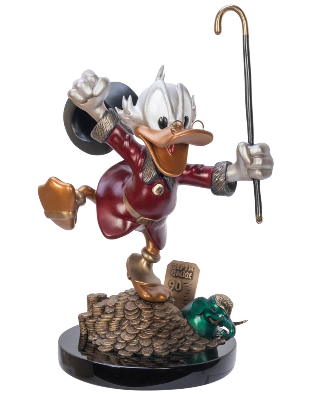 Scrooge McDuck &#147;Hands Off My Playthings&#148; bronze sculpture
Estimated Sale Price: $6,000-8,000 
This 15&#148; tall piece features the miserly bird standing atop a pile of gold coins with cane raised, ready to fight off anyone who comes too close to his money.