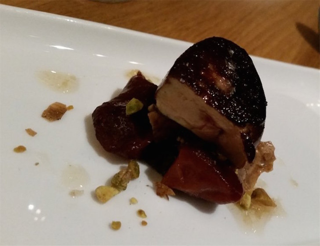 Foie gras baklava, quince, pistachio