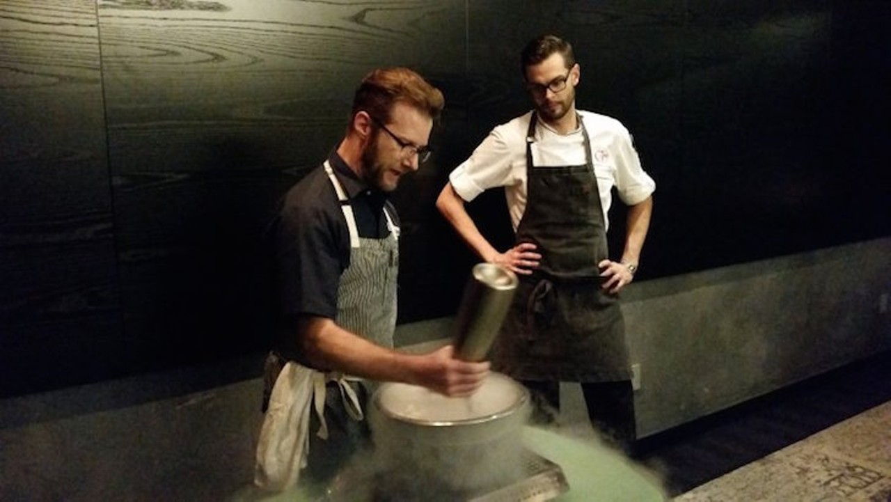 Foss and Capa executive chef Gabriel Massip play with liquid nitrogen