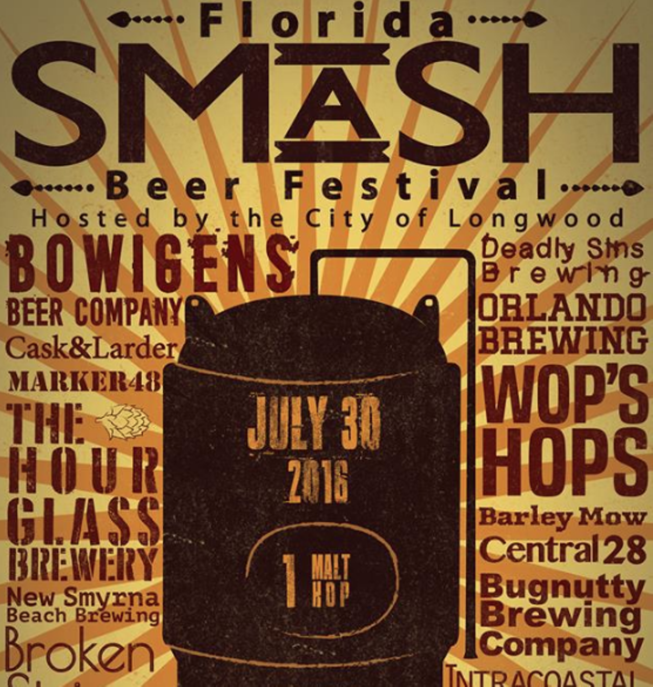 SMaSH Beer Festival
311 W. Warren Ave, Longwood, July 30, 1-5 p.m.
Created to show how creative Florida breweries could be, this festival is both an opportunity for them to give back and to think outside the box. The challenge is for each brewery to create a new beer from a single malt and a single hop. Tickets start at $30 and all proceeds go toward the Sharing Center. 
Photo via Florida SMaSH Beer Fest/Facebook